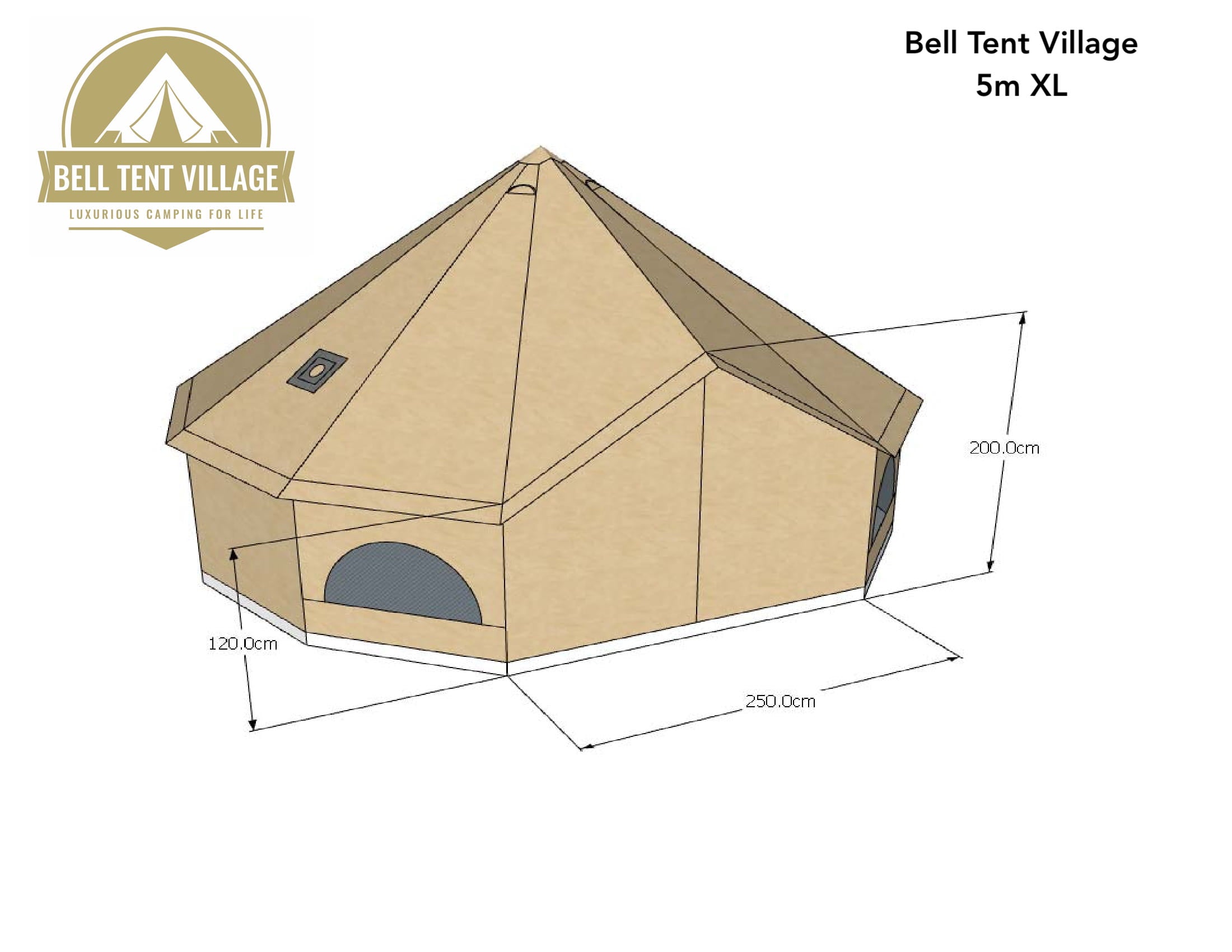 BTV 4 - 4m, 5m or 6m XL (1.2m High Walls) Water Resistant & Fire Retardant Cotton Canvas Bell Tent With Stove Hole (Single Door)