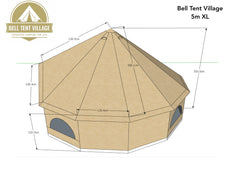 BTV 4 - 7m XL (1.2m High Walls) Water Resistant & Fire Retardant Cotton Canvas Bell Tent With Stove Hole (Double Door)