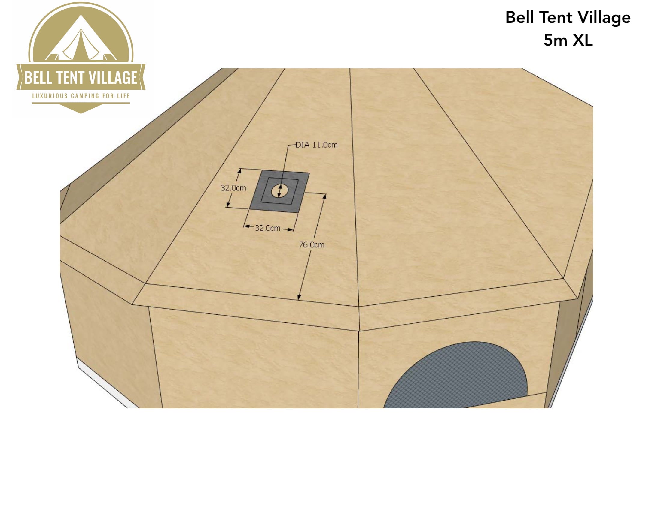 BTV 4 - 4m, 5m or 6m XL (1.2m High Walls) Water Resistant & Fire Retardant Cotton Canvas Bell Tent With Stove Hole (Single Door)