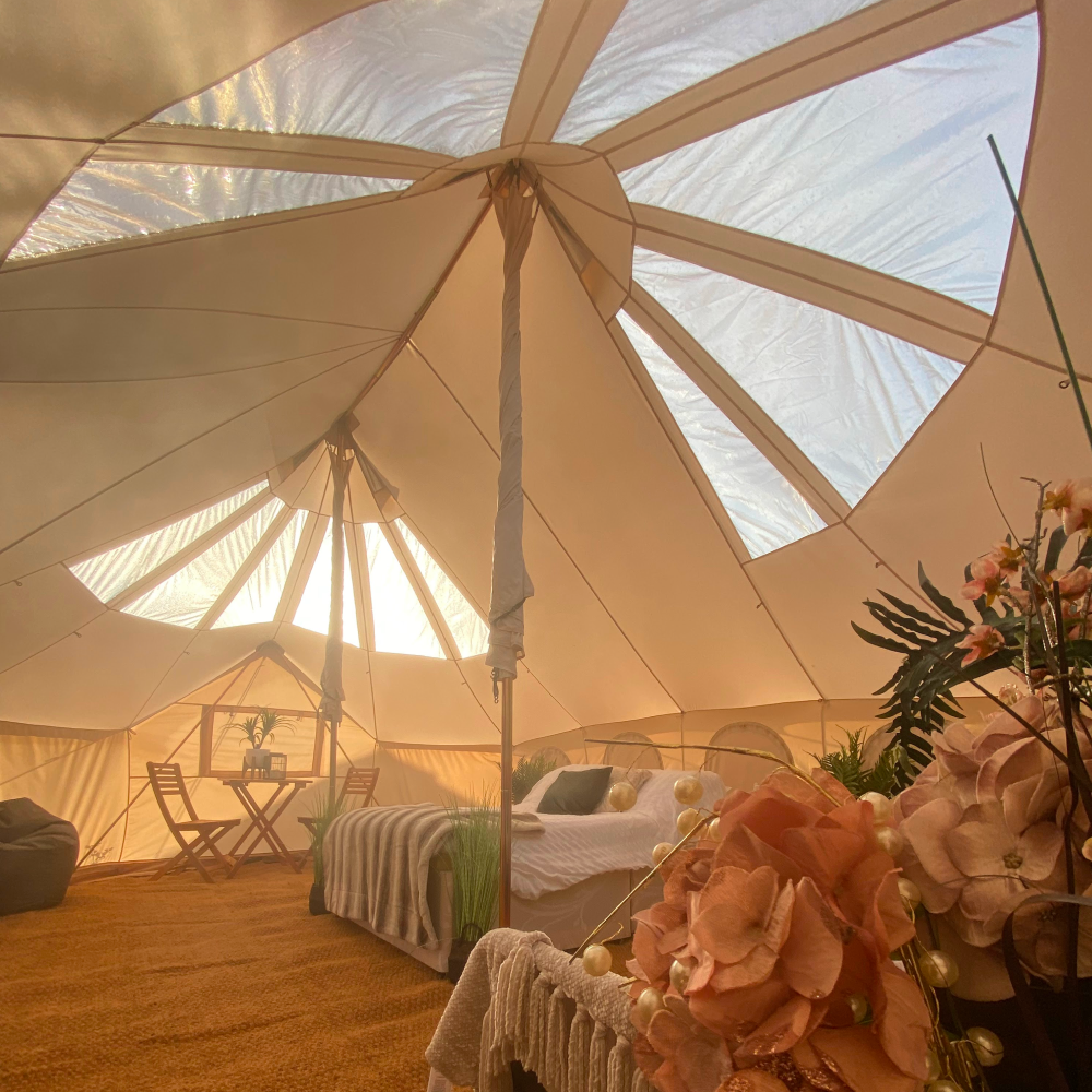 BTV 7 Emperor Skylight - 6m (Part PVC Light Roof) XL (1.2m High Walls) Bell Tent with Stove Hole