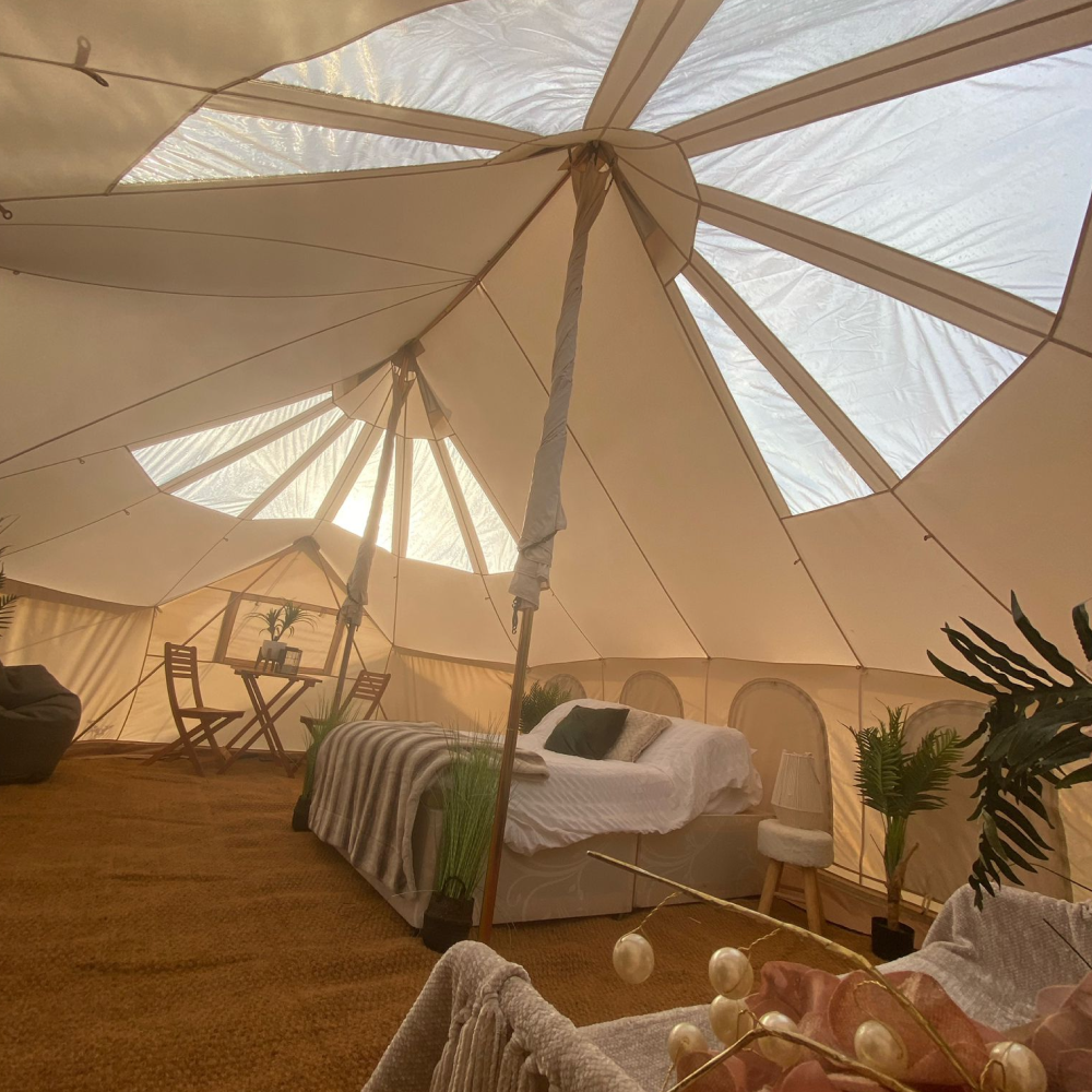 BTV 7 Emperor Skylight - 6m (Part PVC Light Roof) XL (1.2m High Walls) Bell Tent with Stove Hole