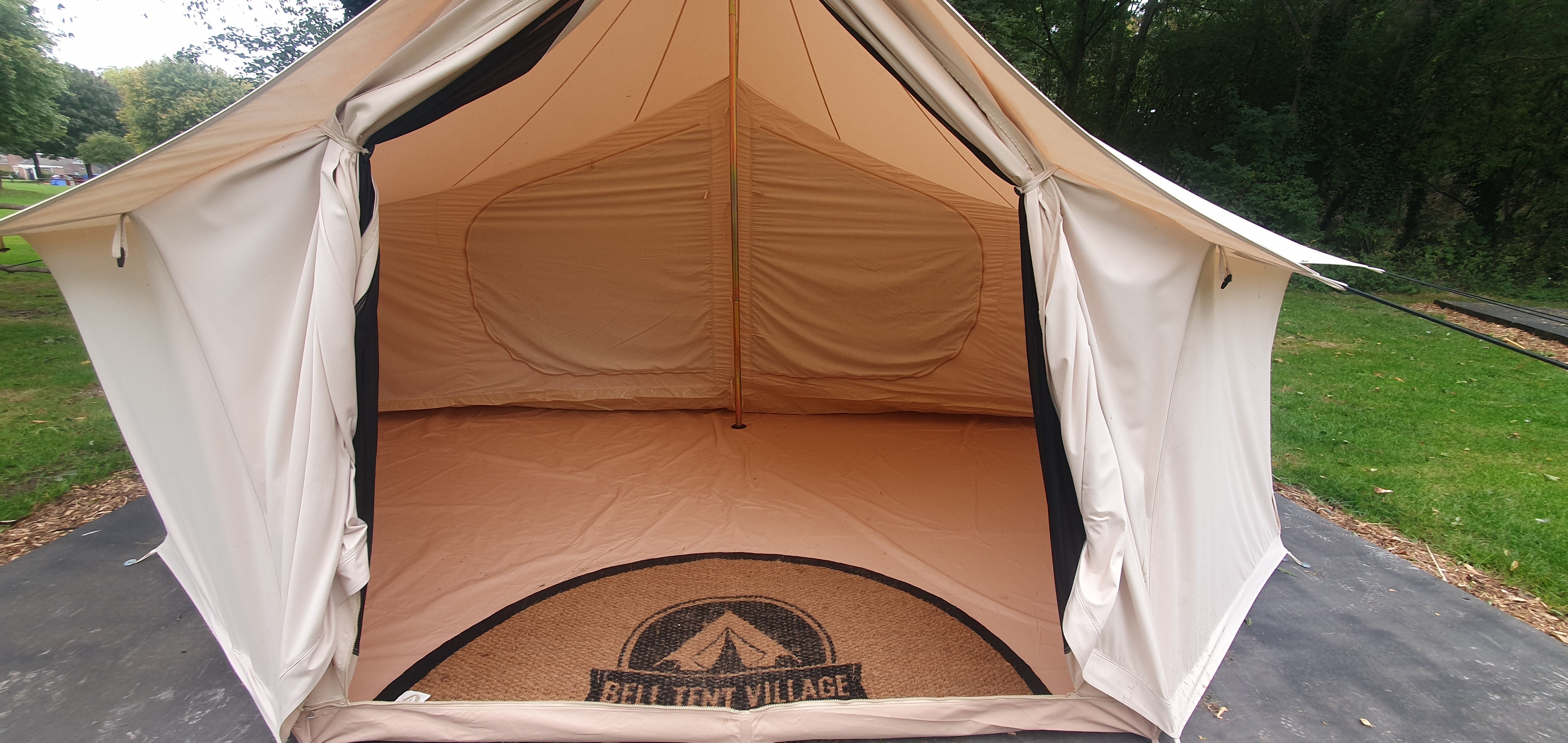 BTV 4 - XL (1.2m High Walls) Water Resistant & Fire Retardant Cotton Canvas Bell Tent With Stove Hole (Single Door)