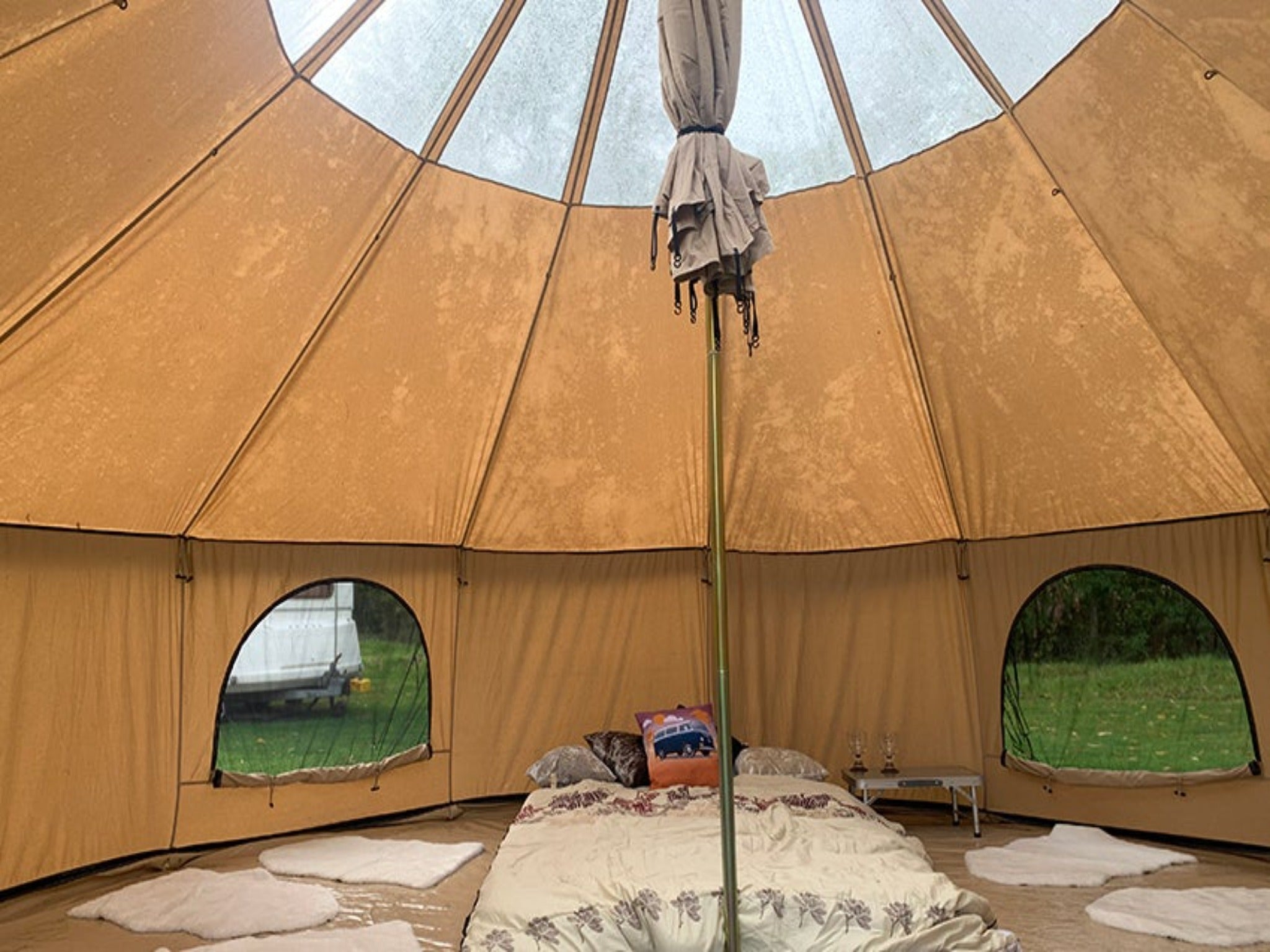 BTV 6 Skylight - 6m (Half PVC Light Roof) XL (1.2m High Walls) Water Resistant Cotton Canvas Bell Tent with Stove Hole