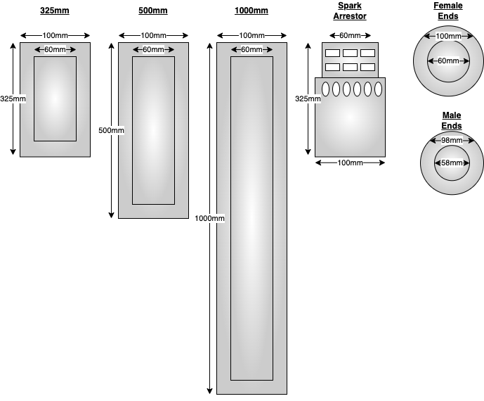 60mm Diameter - Double Wall Stainless Steel Stove Flue Pipe Connections